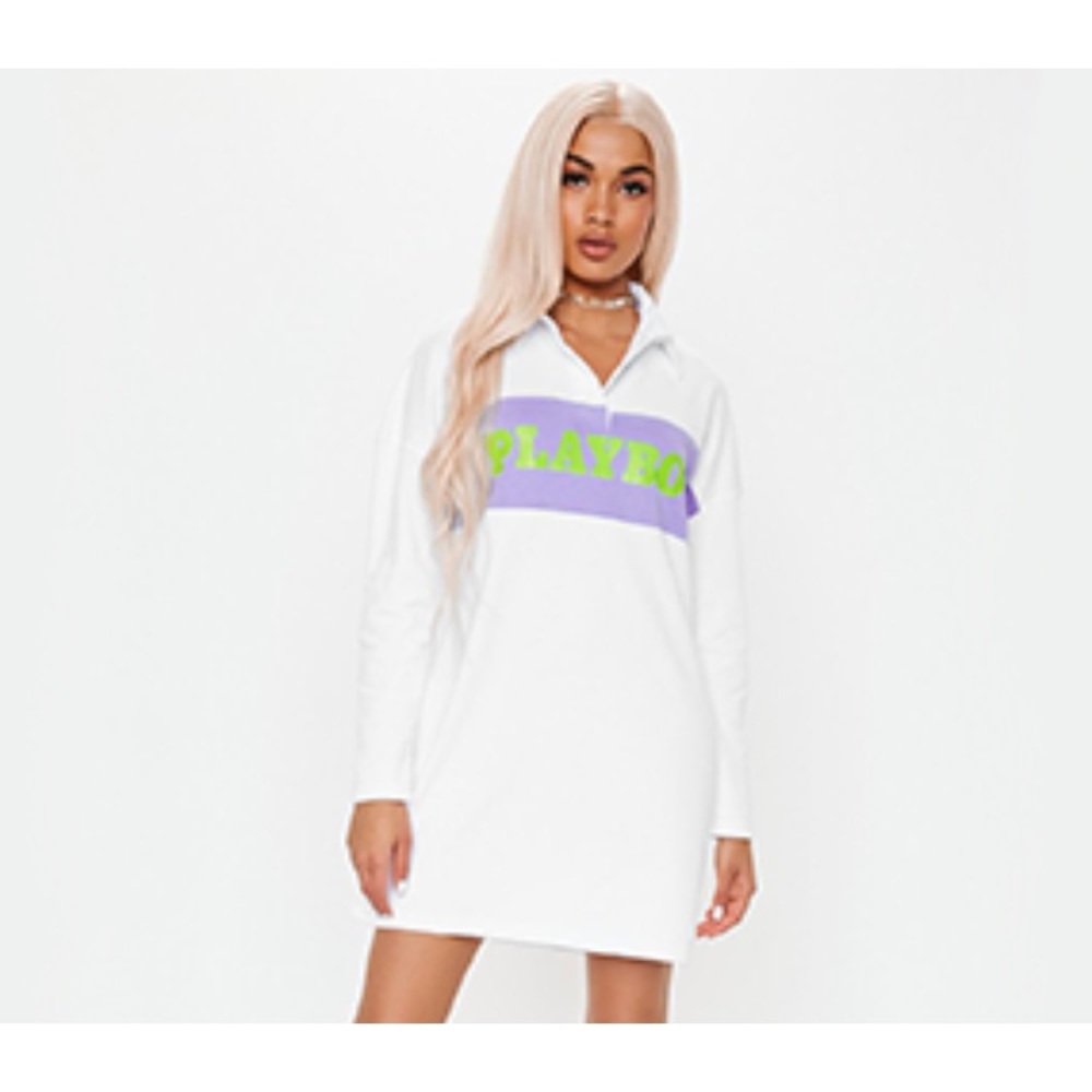 PLAYBOY X MISSGUIDED Collard Polo Tee Shirt Dress